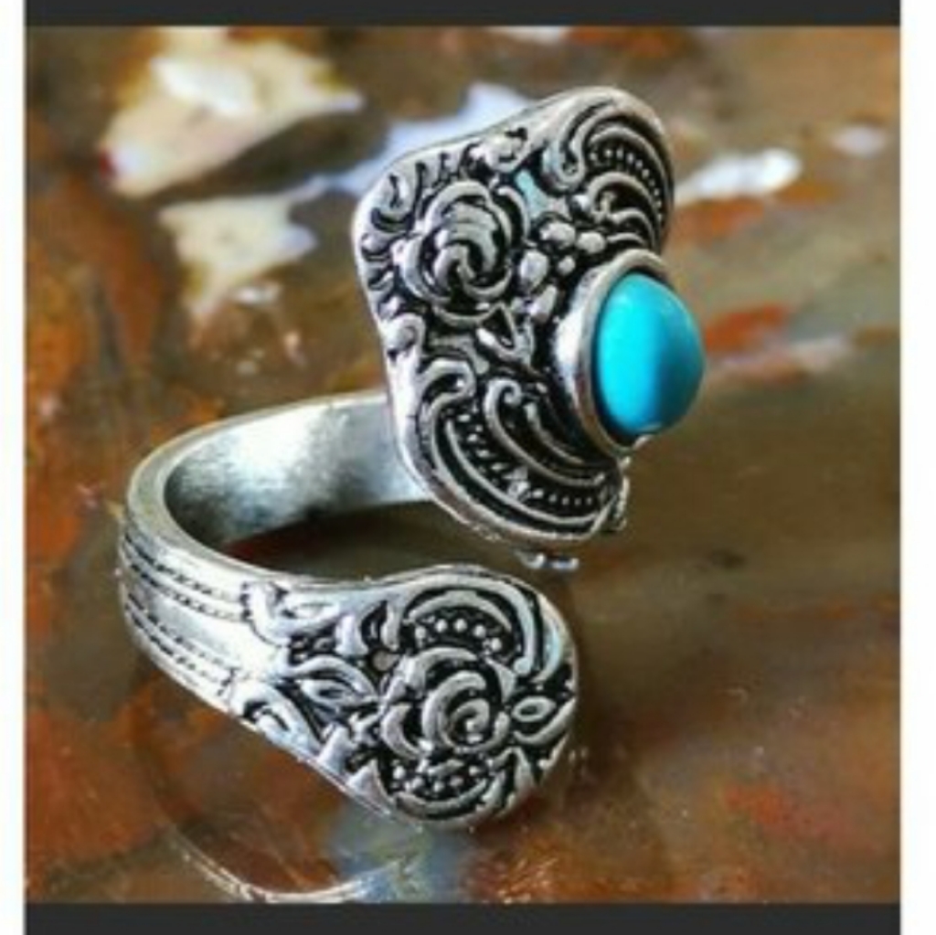 Vintage Turquoise Ring Spoon Wrap Antique Style 29$